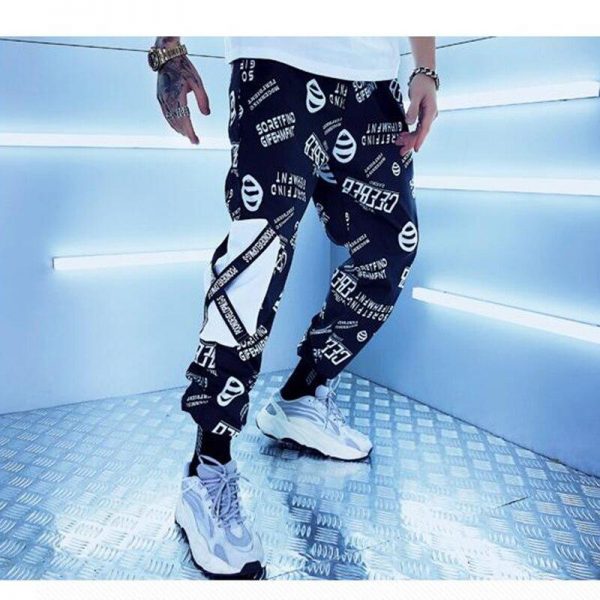 Spring Unisex Black BF Harajuku Reflective Pants Plus Size 3XL Hip Hop Street Dance Cargo Pants Women Ribbon Casual Harem Pants - Takalr