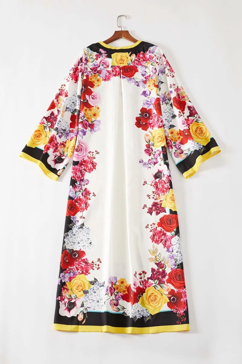 Women's Runway Dresses O Neck Long Sleeves Loose Design Side Split Flora Printed Fashion Casual Maxi Dresses - Image 9