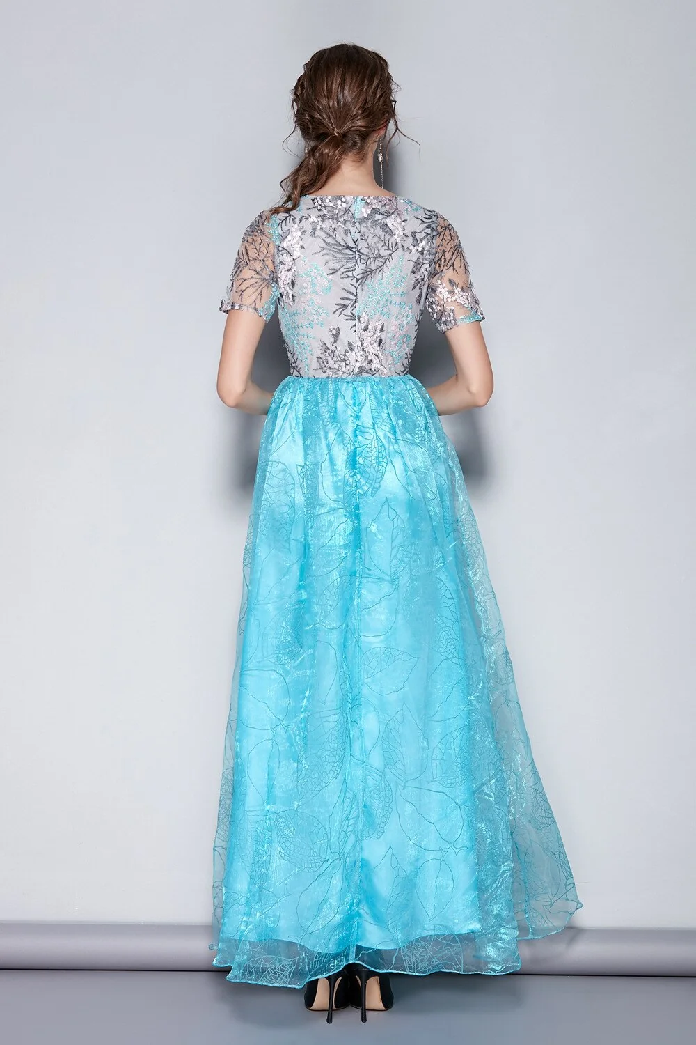 Women's O Neck Short Sleeves Embroidery Layered Elegant Party Dresses Prom Long Maxi Runway Dresses - Image 11