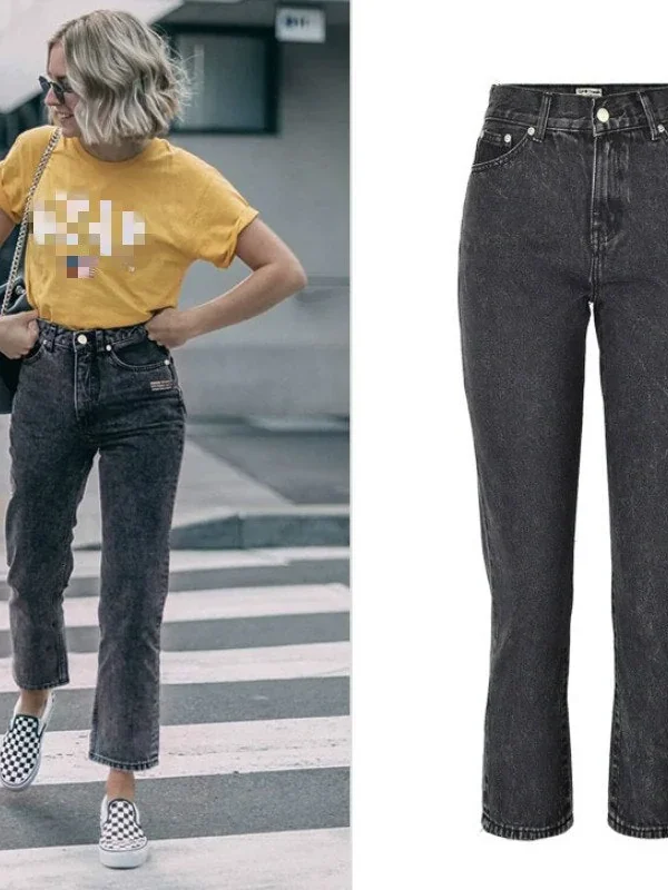 High Waist Letter Print Jeans Woman Spring Summer Boyfriend Jeans