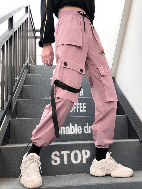 Autumn Streetwear women's pants embroidery Casual Cargo Pants Women Joggers Solid Big Pocket Pants High Waist Loose Female Pants - Takalr