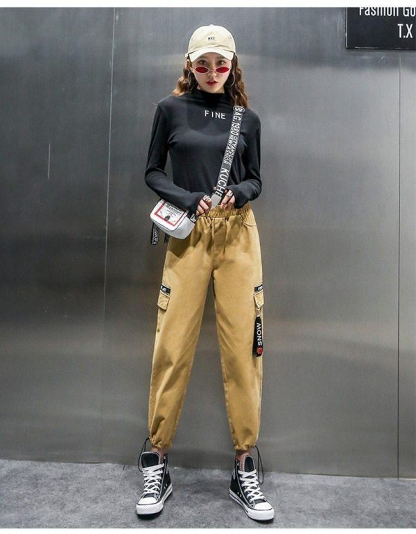 Spring Women Plus Size 2XL Hip Hop Pants  BF Harajuku Loose Cargo Pants Women Ribbon Big Pocket Casual Harem Pants - Takalr