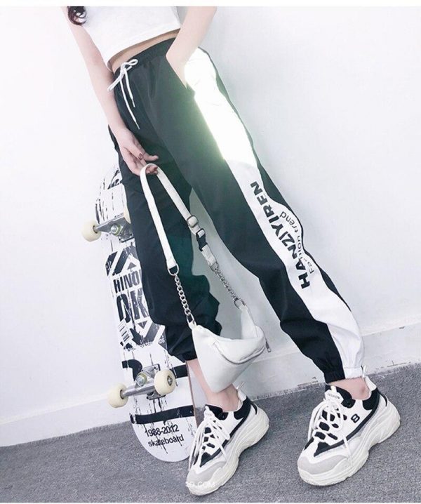 Autumn Harajuku BF Loose Sport Reflective Pants Women Hip Hop High Waist streetwear Cargo Pants Loose Joggers Women - Takalr