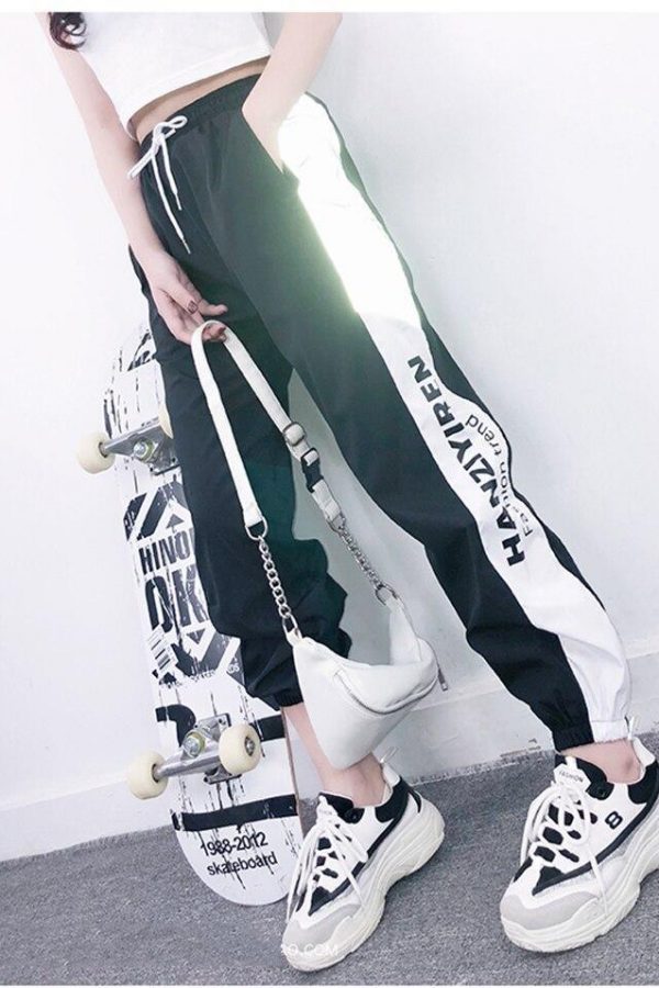 Autumn Harajuku BF Loose Sport Reflective Pants Women Hip Hop High Waist streetwear Cargo Pants Loose Joggers Women - Takalr