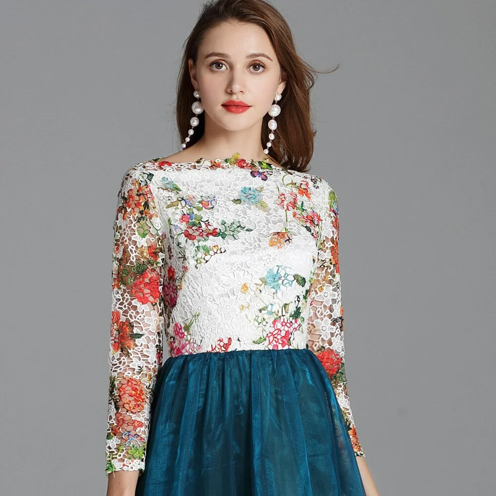Women's Elegant Runway Dresses Autumn Slash Neckline Embroidery Lace Party Prom Long Sleeves Sequined Fashion Dresses - Image 14