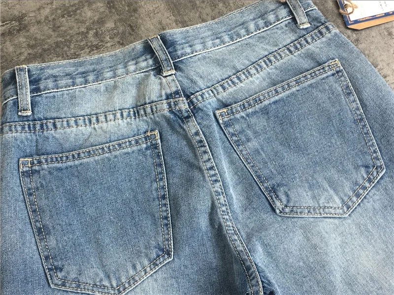 Ripped Jeans for Women Vintage Straight Jeans Woman Denim Pants Light Blue - Image 16