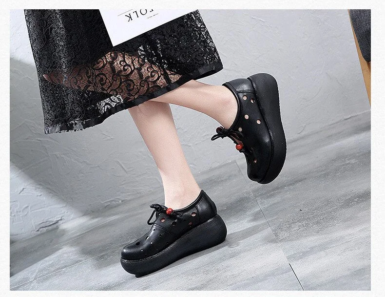 Handmade Vintage Summer Shoes Women Flat Platform Shoes Genuine Leather Breathable Slip on Ladies Platform Shoes - Image 20
