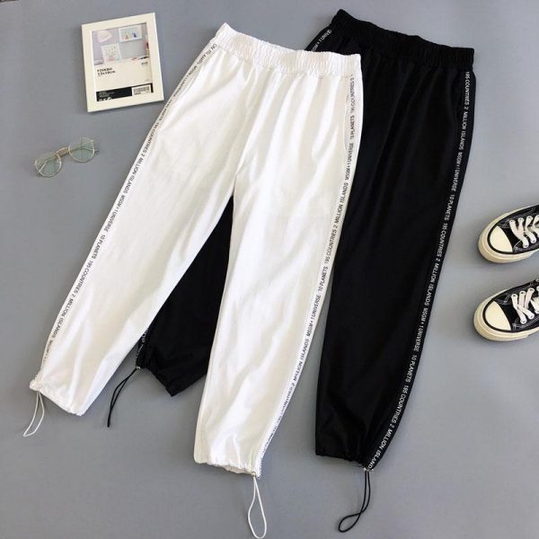 Autumn Hip Hop Black Casual Harem Pants Spring Unisex Sport BF Harajuku Pants Joggers Ribbon Women's Sports Pants - Takalr