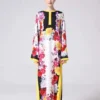 Women's Runway Dresses O Neck Long Sleeves Loose Design Side Split Flora Printed Fashion Casual Maxi Dresses