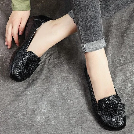 Loafers Genuine Leather Women Flowers Flats Shoes Soft Comfortable - Image 8