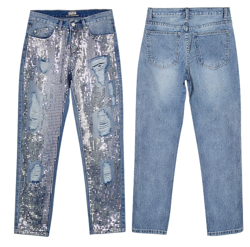 Ripped Jeans for Women Vintage Straight Jeans Woman Denim Pants Light Blue - Image 6