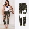 Camouflage High Waist Ripped Boyfriend Jeans For Women Army Green Skinny Jeans Woman Hole Camo Pencil Pants