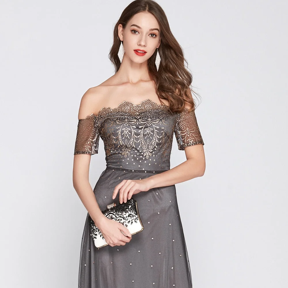 Women's Slash Neckline Sexy Off the Shoulder Embroidery Elegant Party Prom Long Maxi Designer Runway Dresses - Image 7