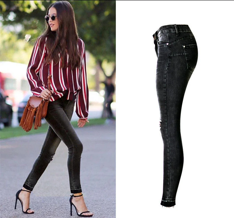 Women Ripped Jeans Skinny Highwaist Jeans 201 Pants Jean Slim Femme - Image 4