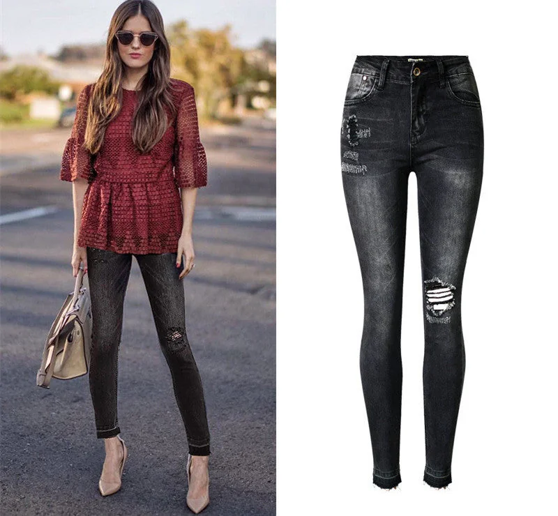 Women Ripped Jeans Skinny Highwaist Jeans 201 Pants Jean Slim Femme - Image 2