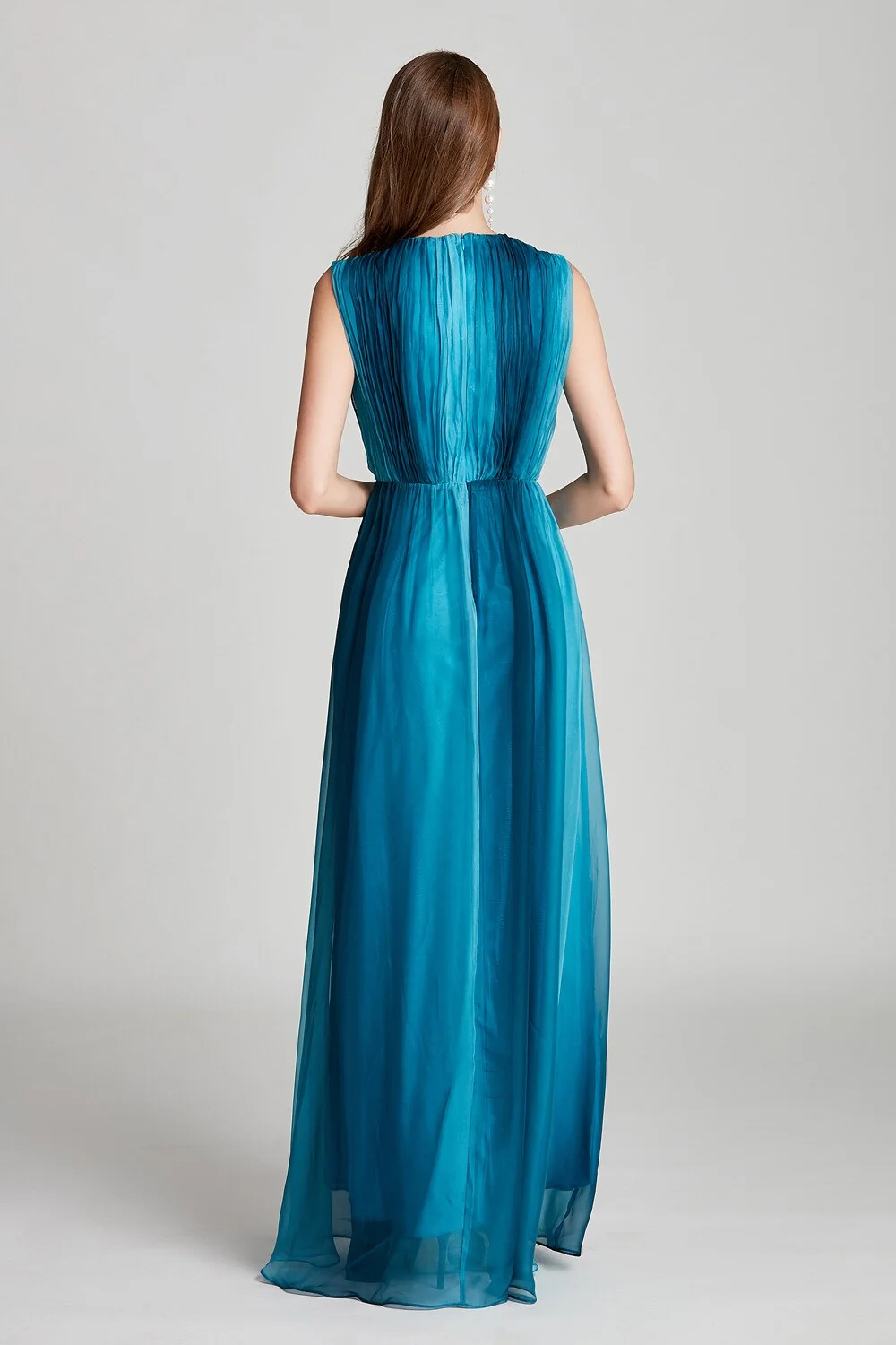 Sexy Low V Back Sleeveless Faded Color Ruched Fashion Floor Length Prom Dresses Party Foral Dressses - Image 5