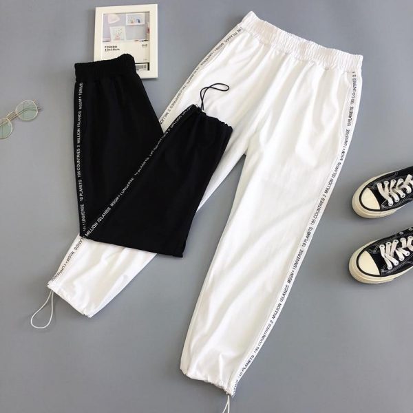 Autumn Hip Hop Black Casual Harem Pants Spring Unisex Sport BF Harajuku Pants Joggers Ribbon Women's Sports Pants - Takalr