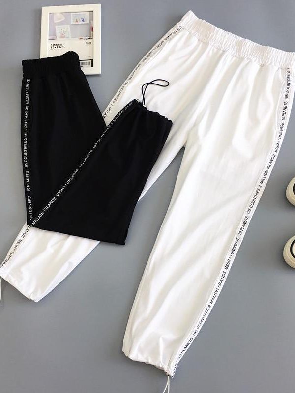 Autumn Hip Hop Black Casual Harem Pants Spring Unisex Sport BF Harajuku Pants Joggers Ribbon Women's Sports Pants - Takalr