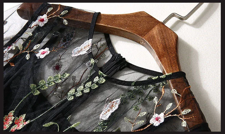 Spring Summer Women's O Neck Long Sleeves Embroidery High Street Runway Maxi Fashion Long Dresses - Image 12