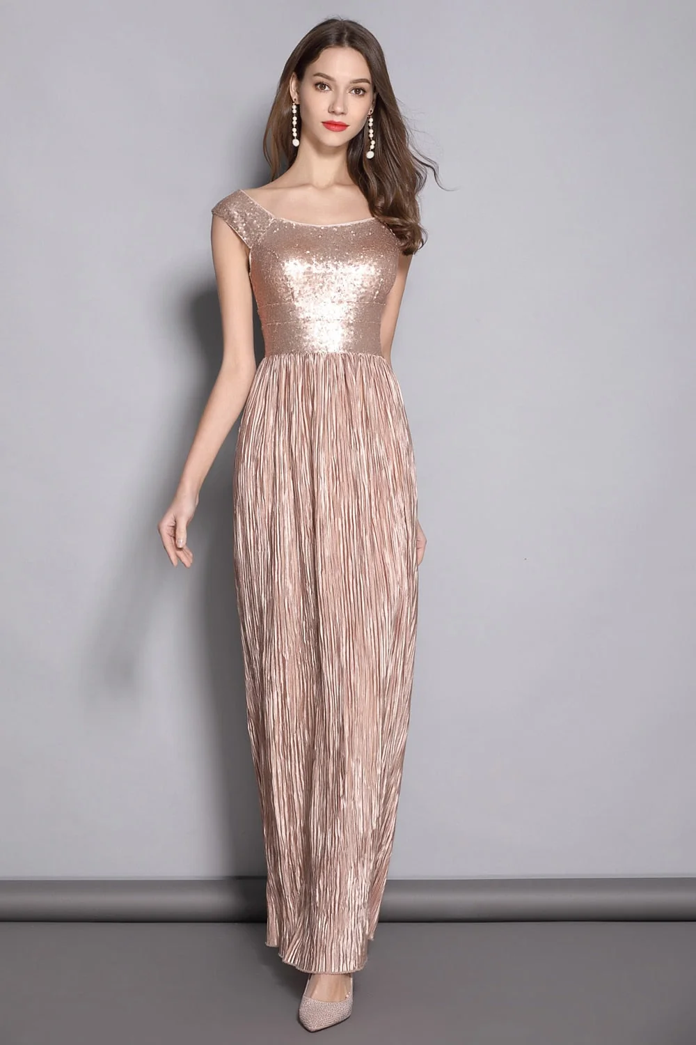 Women's O Neck Sleeveless Sequined Patchwork Elegant Long Party Prom Runway Dresses - Image 3