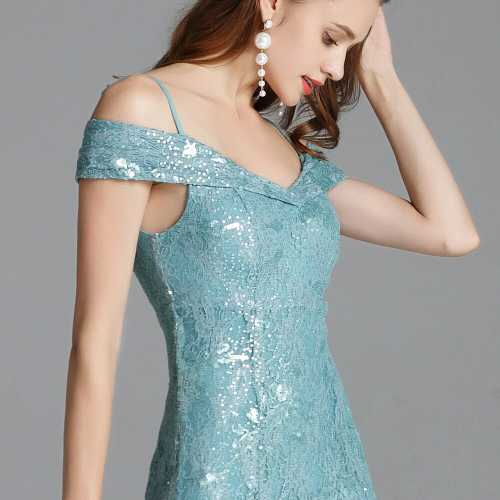 Women's Runway Dresses Spaghetti Straps Sexy Off the Shoulder Party Prom Embroidery Sequined Lace Fashion Long Dresses - Image 11