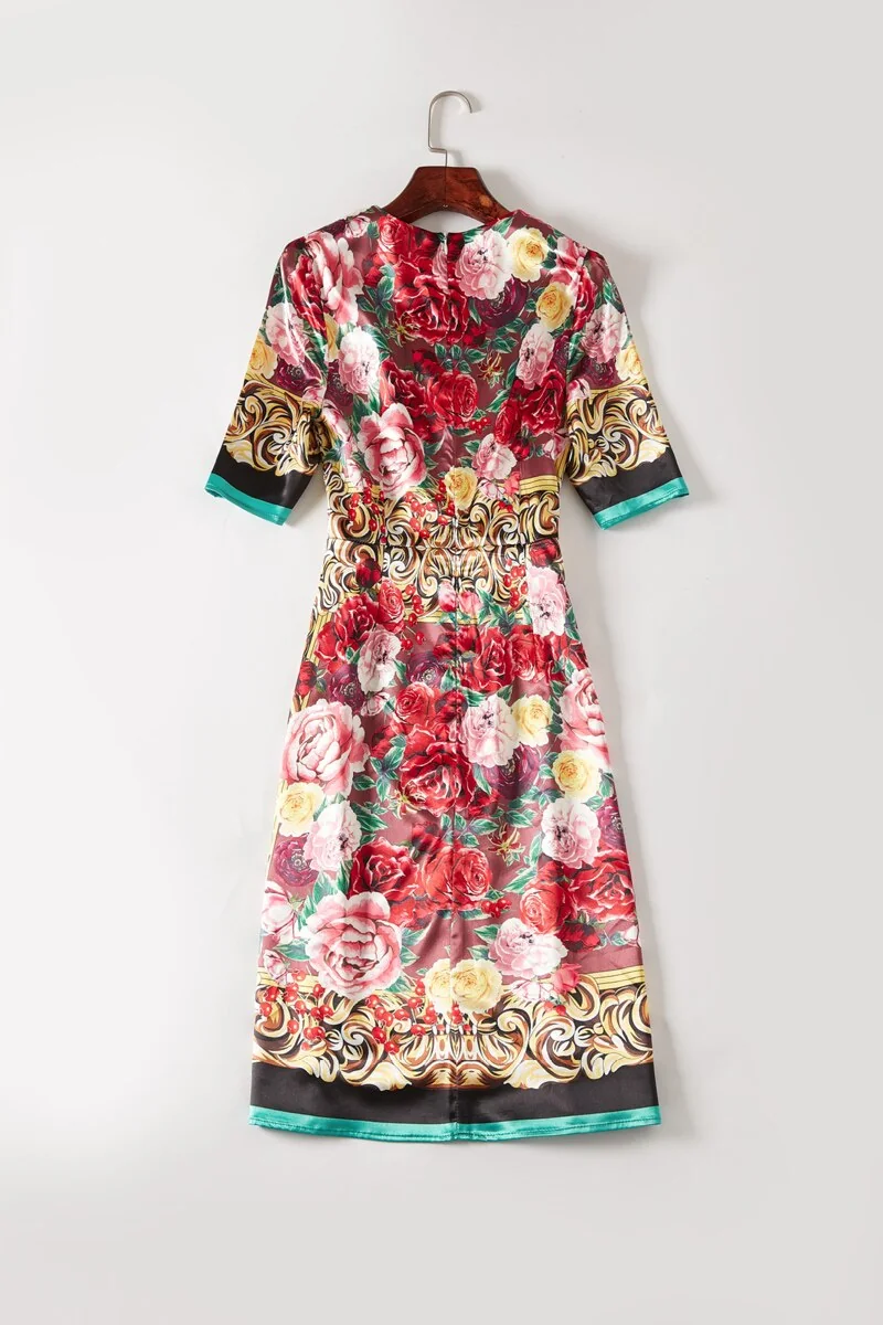 Women's Runway Dresses O Neck Short Sleeves Floral Printed Fashion Casual Pencil Summer Dresses - Image 10