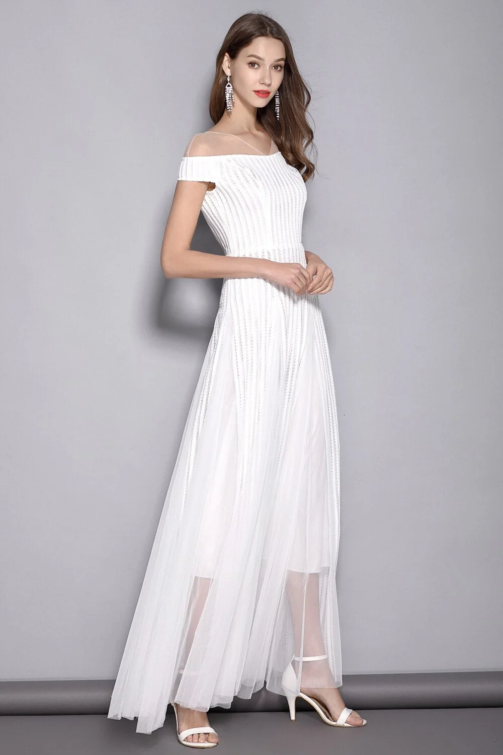 Women's V Neck Short Sleeves Hollow Out Party Prom Elegant Patchwork Long Runway Dresses - Image 5