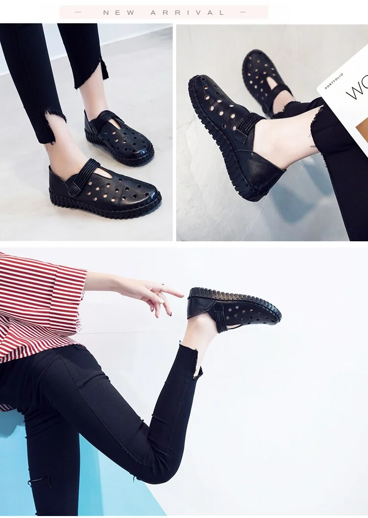 Fashion Women's Handmade Shoes Genuine Leather Flat Hollow Shoes Woman Loafers Soft Comfortable Casual Shoes Women Flats - Image 12