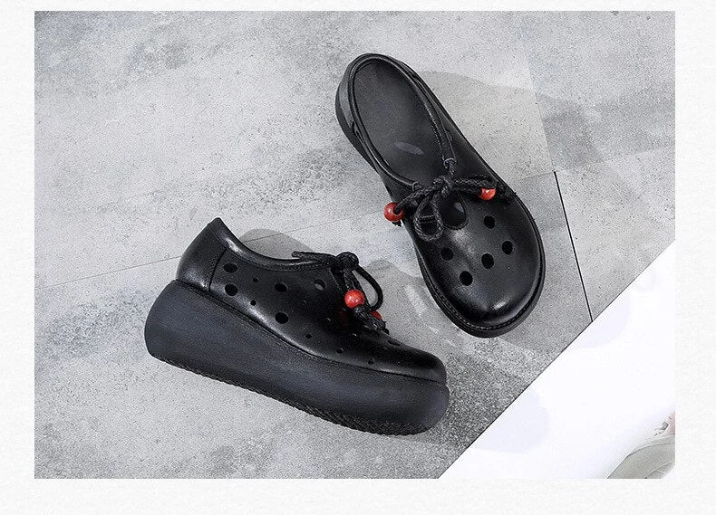 Handmade Vintage Summer Shoes Women Flat Platform Shoes Genuine Leather Breathable Slip on Ladies Platform Shoes - Image 11