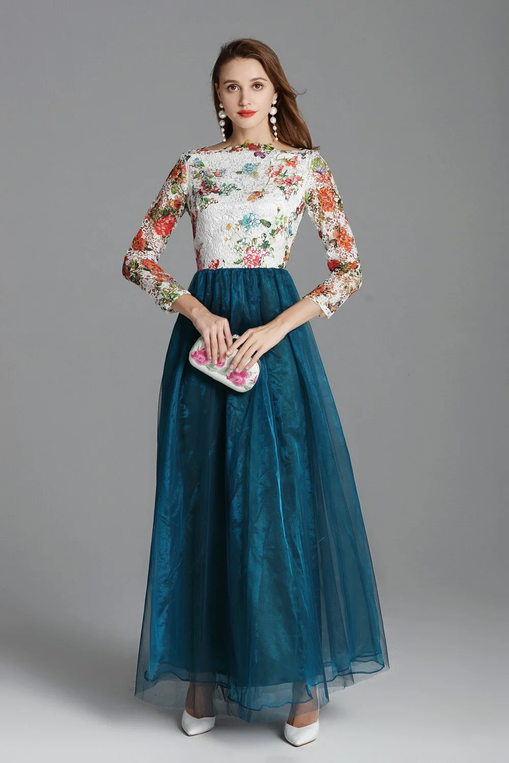 Women's Elegant Runway Dresses Autumn Slash Neckline Embroidery Lace Party Prom Long Sleeves Sequined Fashion Dresses - Image 8