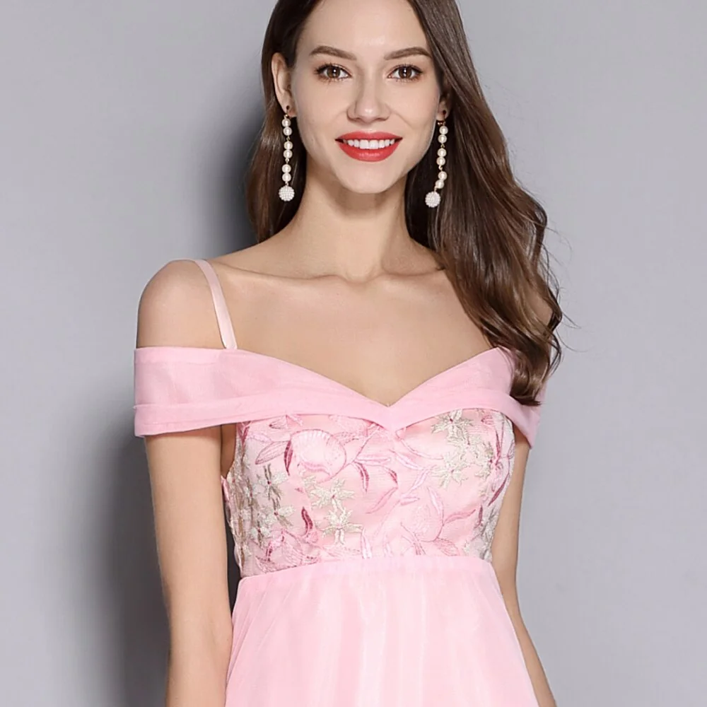 Women's Spaghetti Straps Sexy Off the Shoulder Elegant Party Prom Long Runway Dresses - Image 9