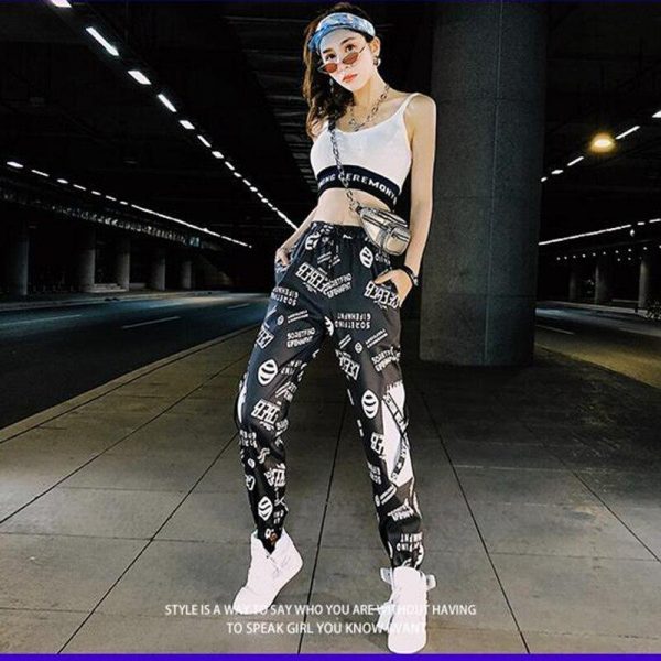 Spring Unisex Black BF Harajuku Reflective Pants Plus Size 3XL Hip Hop Street Dance Cargo Pants Women Ribbon Casual Harem Pants - Takalr