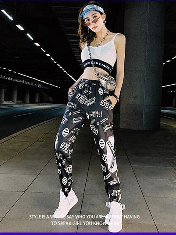 Spring Unisex Black BF Harajuku Reflective Pants Plus Size 3XL Hip Hop Street Dance Cargo Pants Women Ribbon Casual Harem Pants - Takalr