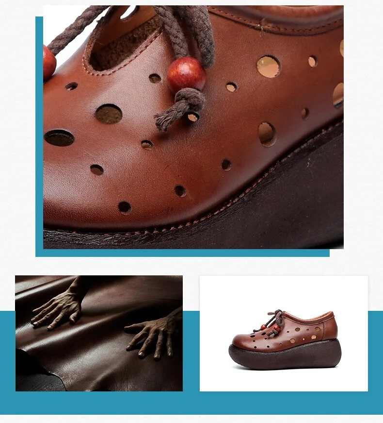 Handmade Vintage Summer Shoes Women Flat Platform Shoes Genuine Leather Breathable Slip on Ladies Platform Shoes - Image 16