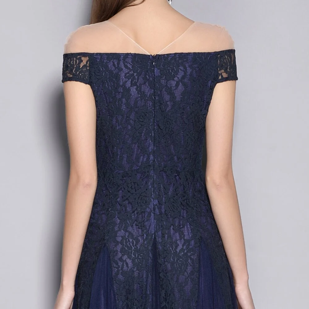 Women's V Neck Short Sleeves Embroidery Lace Elegant Party Prom Sexy Mesh Laid Over Elegant Long Runway Dresses - Image 7