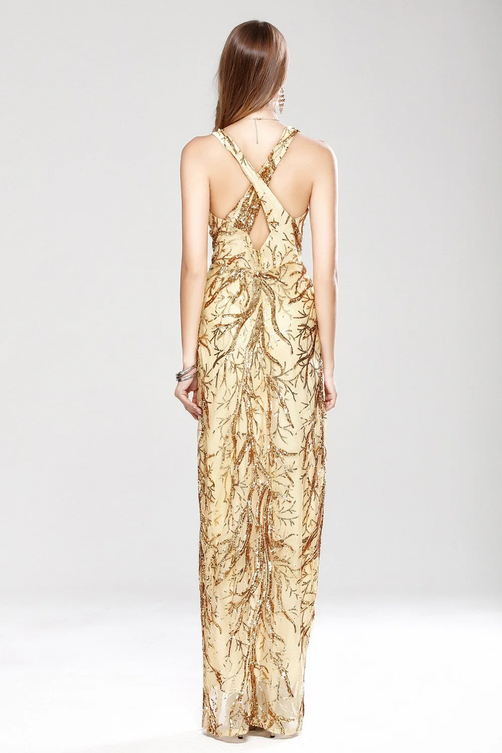 Women's Sexy Low V Neck Sleeveless Cross Open Back Embroidery Sequined Prom Party Dresses Long Runway Dresses - Image 14