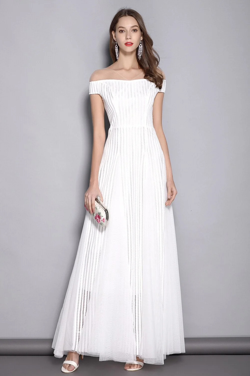 Women's V Neck Short Sleeves Hollow Out Party Prom Elegant Patchwork Long Runway Dresses