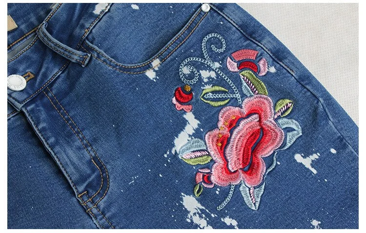 Skinny Embroidery Jeans Woman Pencil Denim Pants Ladies Casual Jeans - Image 5