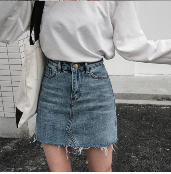 Women Casual High Waist Pencil Denim Skirts  Button All-matched Skirt - Takalr