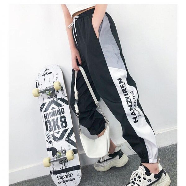 Autumn Harajuku BF Loose Sport Reflective Pants Women Hip Hop High Waist streetwear Cargo Pants Loose Joggers Women - Takalr