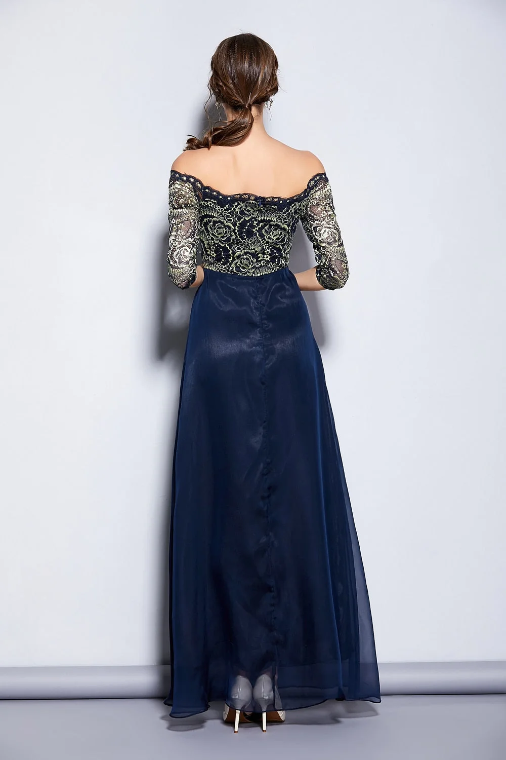 Women's Party Prom Sexy Off the Shoulder Slash Neckline Embroidery Lace Elegant Long Runway Dresses - Image 6