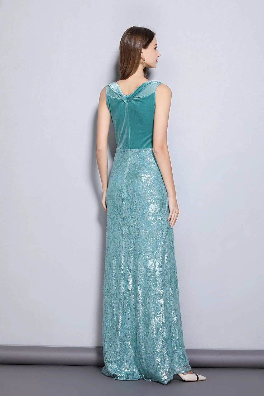 Women's Party Prom Slash Neckline Embroidery Lace Velvet Patchwork Elegant Maxi Long Designer Dresses - Image 6