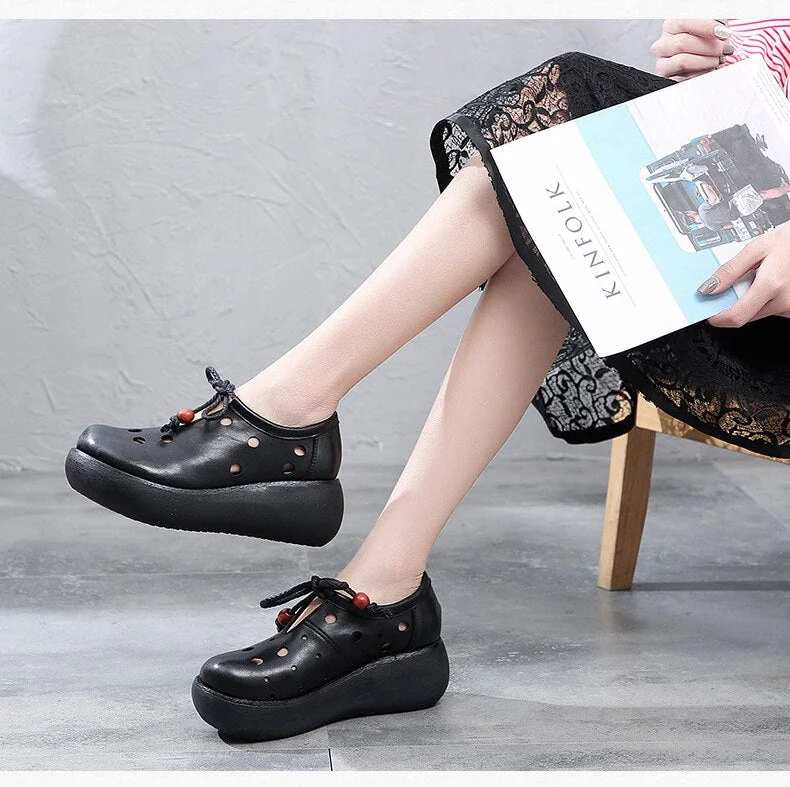 Handmade Vintage Summer Shoes Women Flat Platform Shoes Genuine Leather Breathable Slip on Ladies Platform Shoes - Image 18