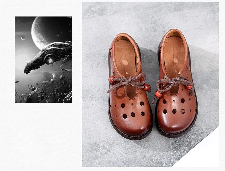 Handmade Vintage Summer Shoes Women Flat Platform Shoes Genuine Leather Breathable Slip on Ladies Platform Shoes - Image 8