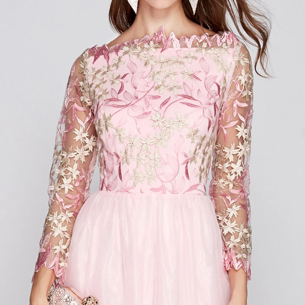 Women's O Neck Long Sleeves Embroidery Bodice Patchwork Fashion Party Prom Maxi Runway Dresses - Image 16