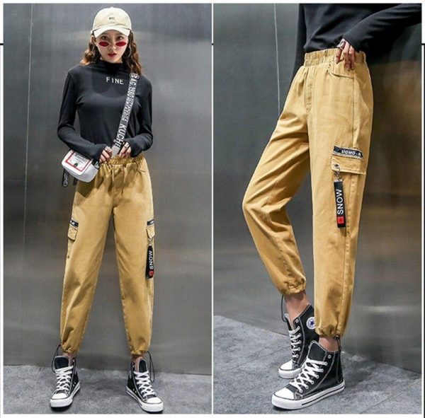 Spring Women Plus Size 2XL Hip Hop Pants  BF Harajuku Loose Cargo Pants Women Ribbon Big Pocket Casual Harem Pants - Takalr