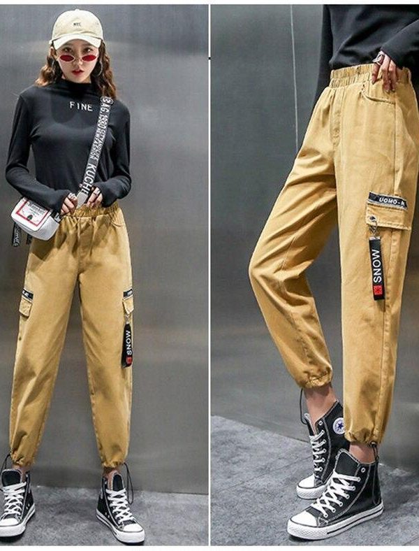 Spring Women Plus Size 2XL Hip Hop Pants  BF Harajuku Loose Cargo Pants Women Ribbon Big Pocket Casual Harem Pants - Takalr