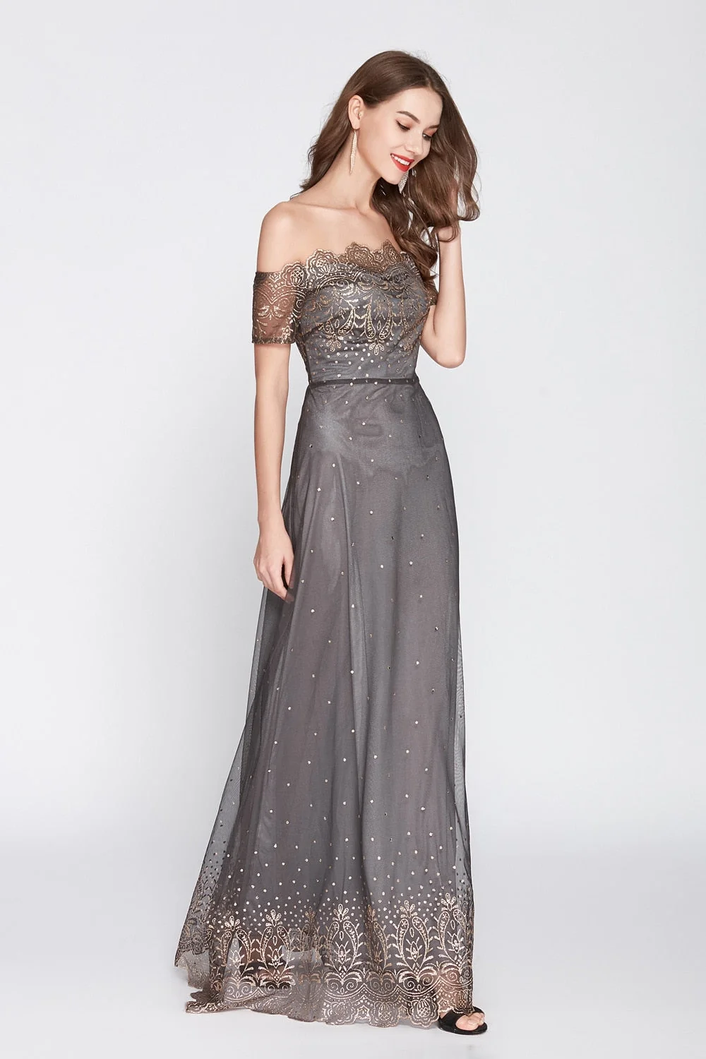 Women's Slash Neckline Sexy Off the Shoulder Embroidery Elegant Party Prom Long Maxi Designer Runway Dresses - Image 5