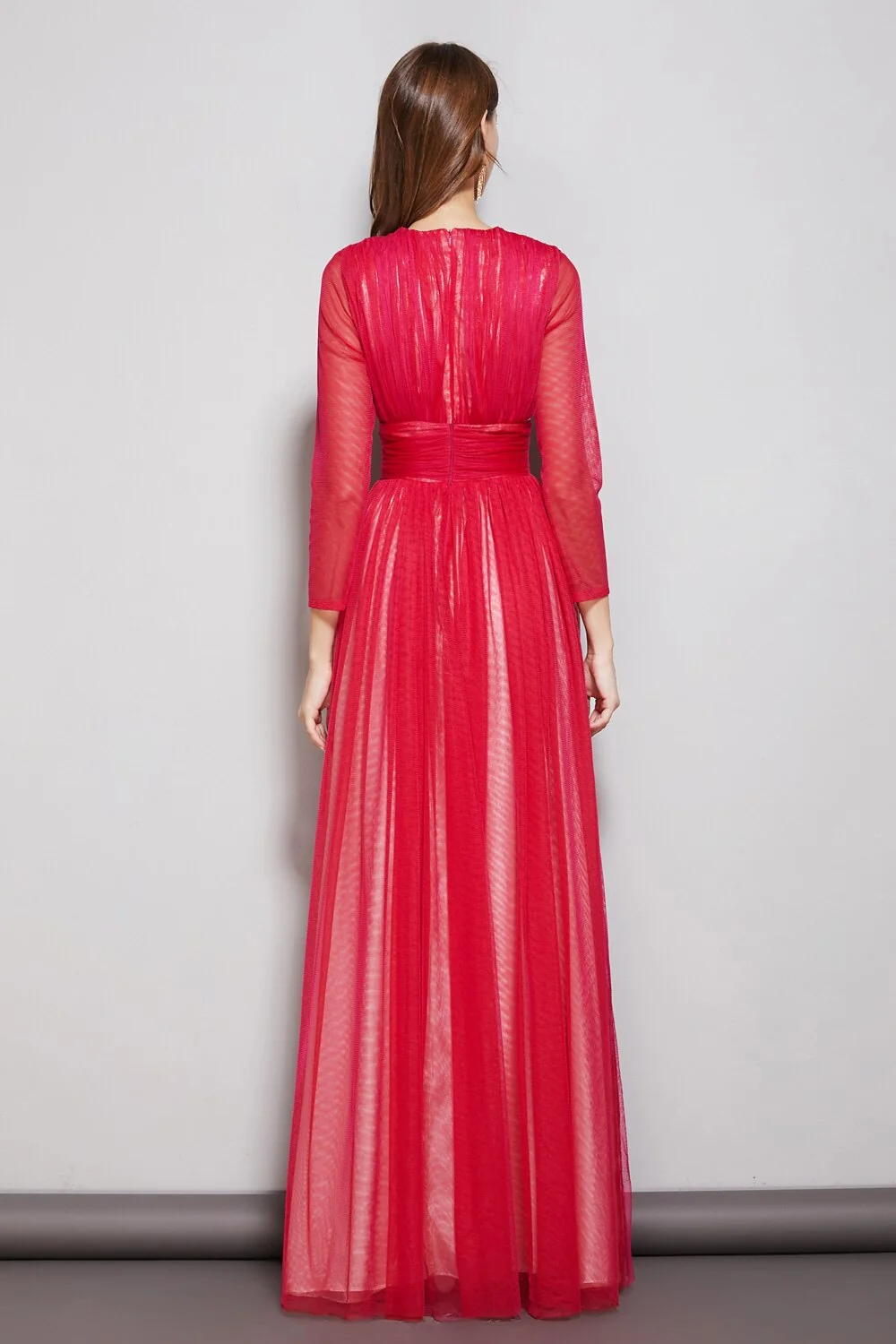 Women's Party Prom Sexy V Neck Long Sleeves Ruched Waist Layered Elegant Maxi Fashion Dresses - Image 6