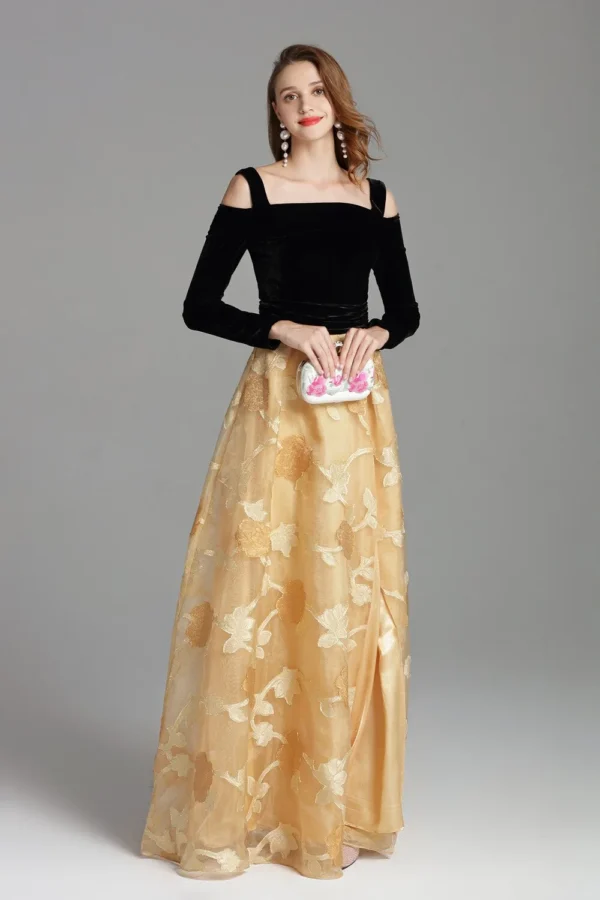 Autumn Women's Runway Dresses Spaghetti Straps Velvet Bodice Embroidery Party Prom Sexy Split Fashion Long Designer Dresses